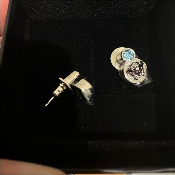 NWT Versace Silver & Blue Medusa Earrings - Picture 3 of 6